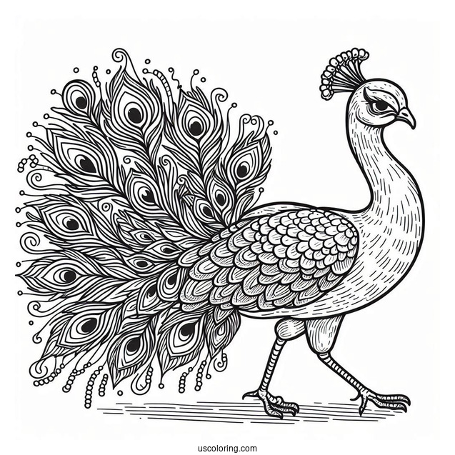 Peacock Walking Coloring Page