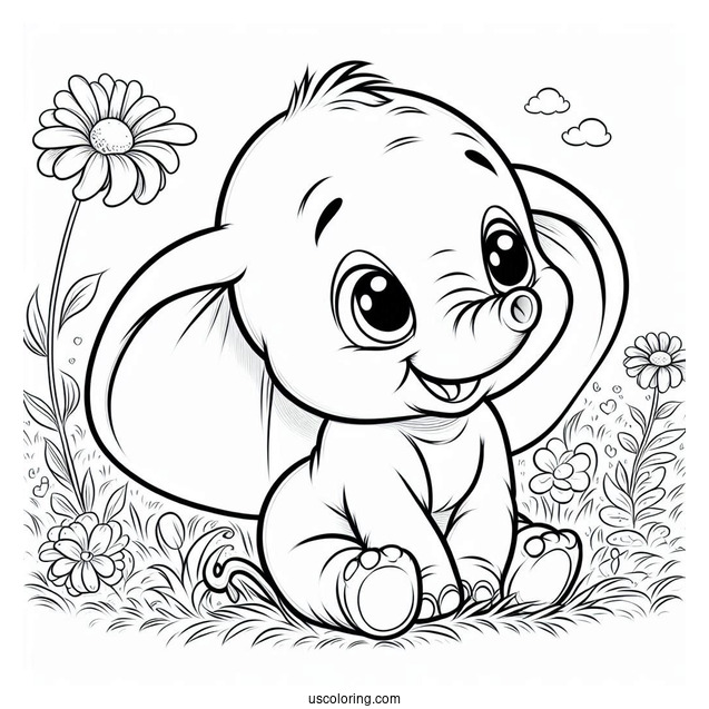 Cute Coloring Page Of Dumbo Sitting On Grass