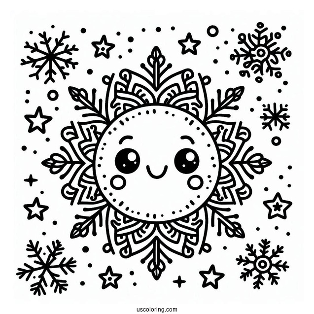 Cute Smiling Snowflake Coloring Page For Preschoolers