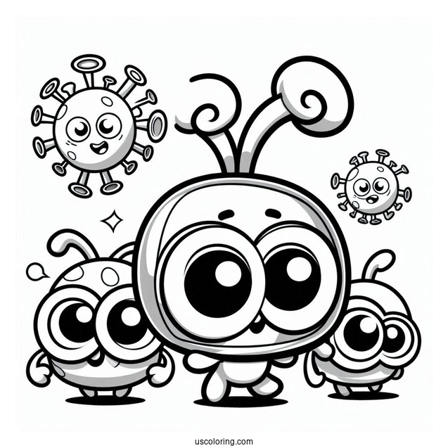 Virus Buster Pororo Coloring Page Of Petty, Eddy, And Loopy For Kids