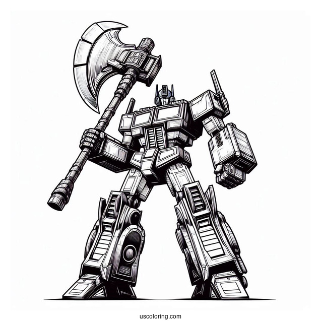 Jetpower Optimus Prime Coloring Page With Giant Axe