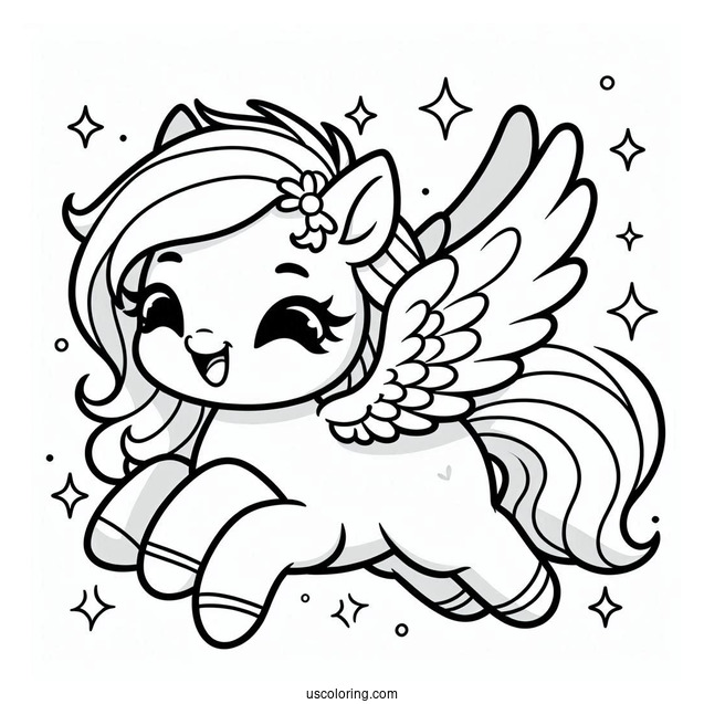 Smiling Chibi Pegasus Coloring Page For Preschoolers