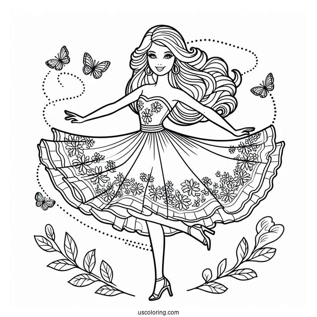 Barbie Dancing Coloring Page