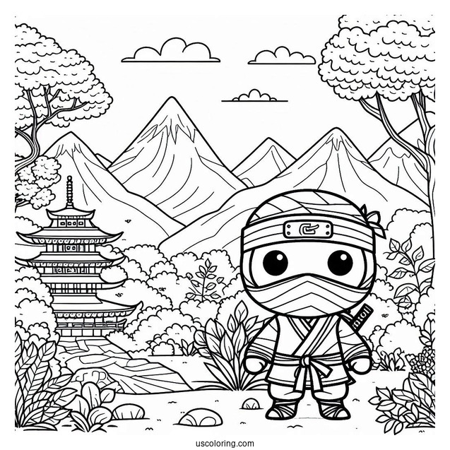 Seasoned Ninja In A Garden With Mountain Landscape