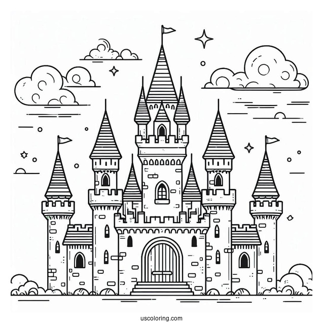 Outline Of Castle Coloring Page For Preschoolers
