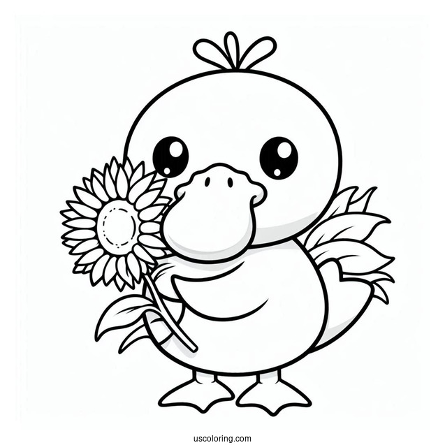 Psyduck Coloring Page Holding A Sunflower