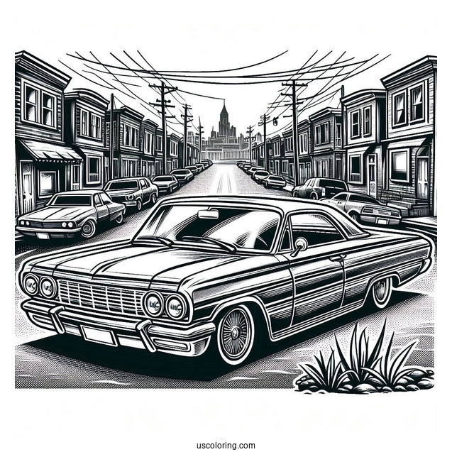 Cool Lowrider Coloring Page Car Parked In The Street
