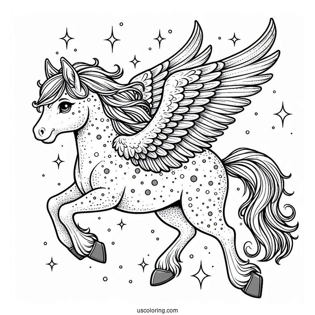 Spotted Pegasus Coloring Page Flying