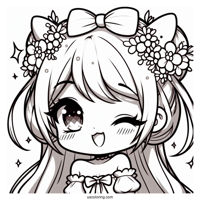 Winking Chibi Girl Coloring Page
