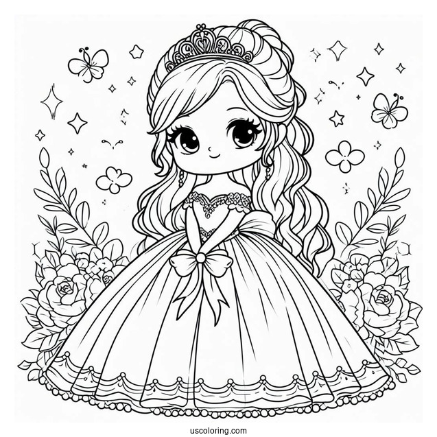 Cartoon Princess Coloring Page In Ball Gown