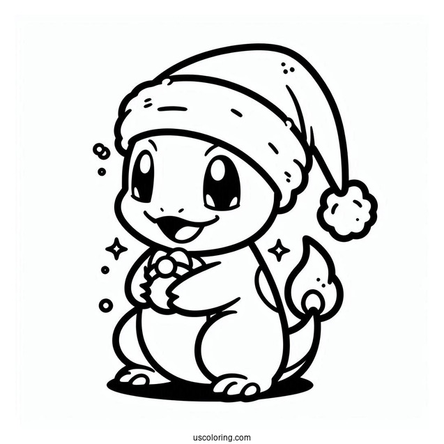 Pokemon Christmas Coloring Page Cute Charmander In Santa Hat For Preschoolers