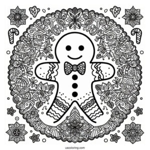 Full Page Gingerbread Christmas Mandala Coloring Page