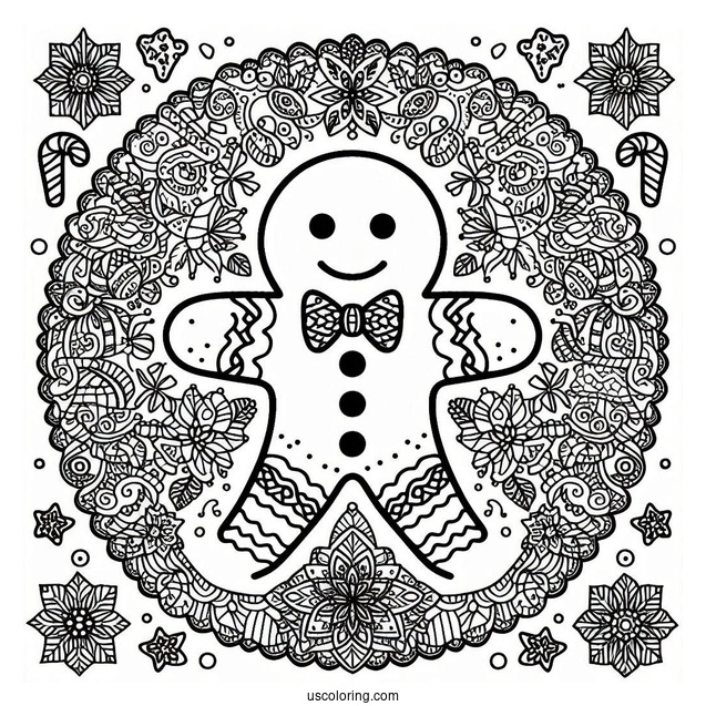 Full Page Gingerbread Christmas Mandala Coloring Page