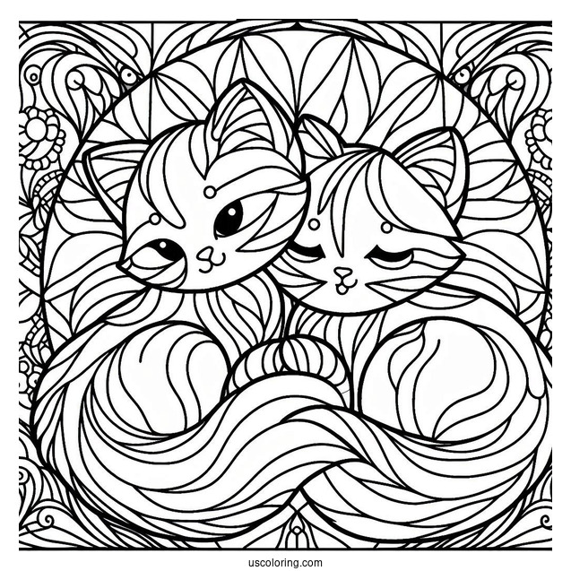 Furry Cat Stained Glass Coloring Page For Kids
