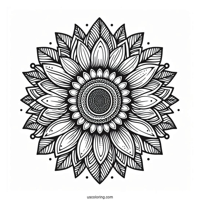 Coloring Mandala Sunflower For Adults
