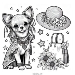 Chihuahua Coloring Page Wearing Accessories