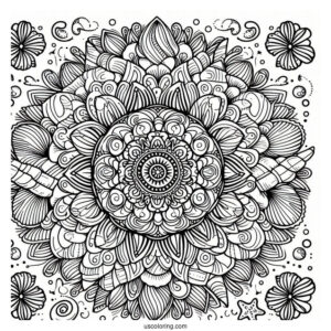 Beach Coloring Page Mandala With Seashells