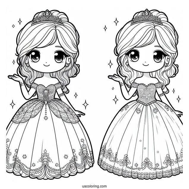 Cute Princess Coloring Page In Ball Gown And Gloves