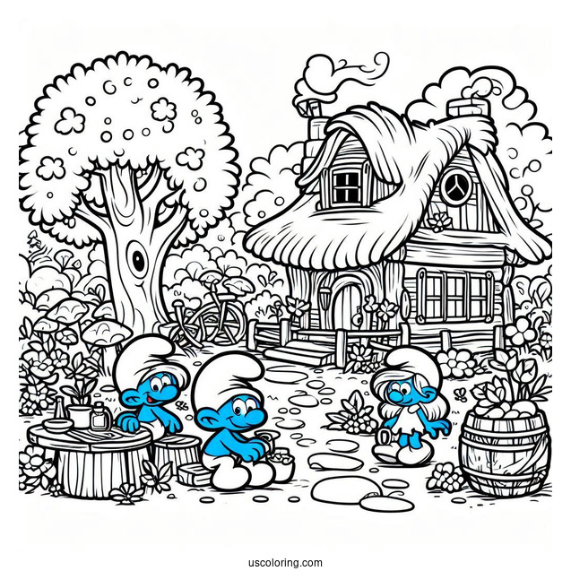 Coloring Page Of Smurf Village