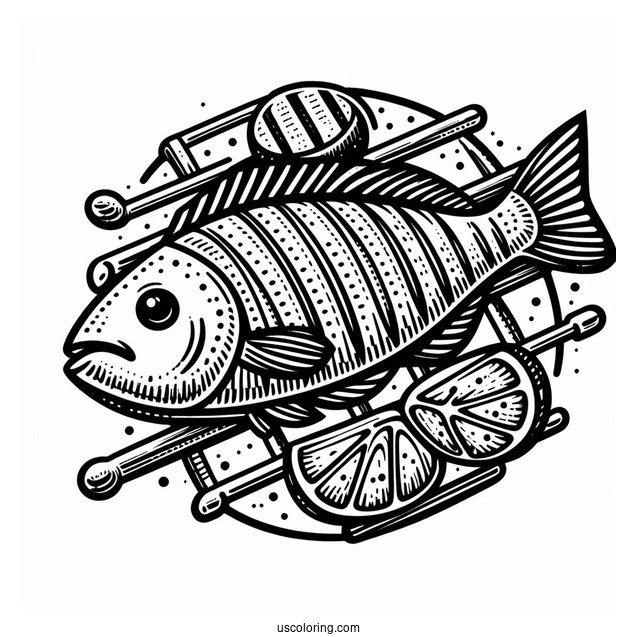 Grilled Fish Coloring Picture