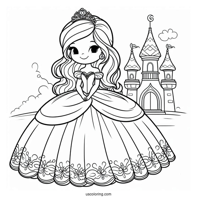 Cartoon Princess Coloring Page In Ball Gown