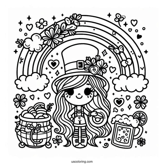 Happy St Patrick_s Day Coloring Page With Rainbow And Lucky Charms
