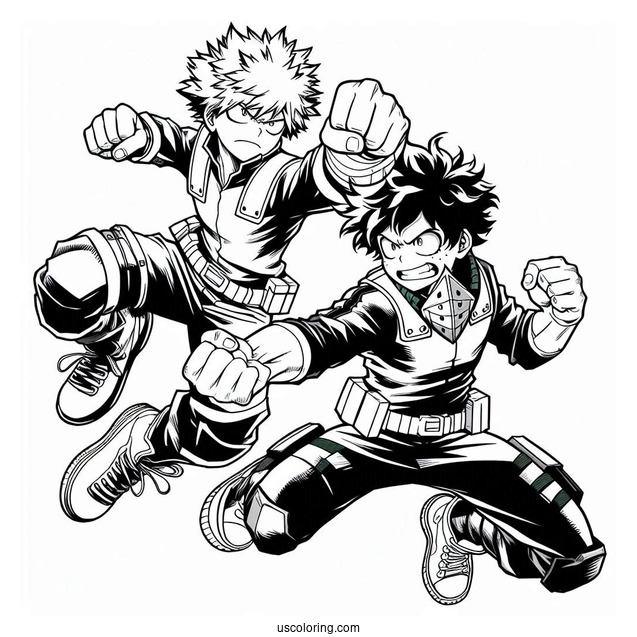 My Hero Academia Coloring Page Of Katsuki Bakugo And Izuku Midoriya Fighting