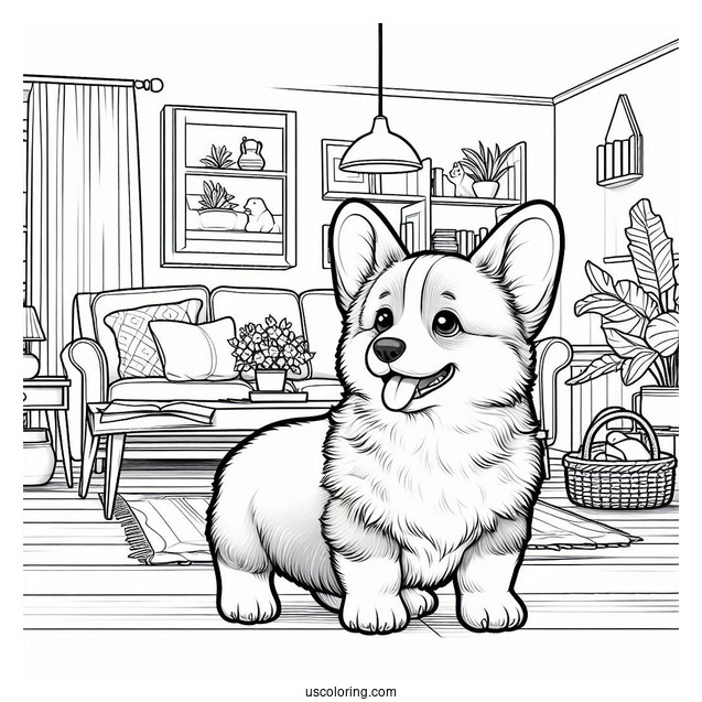 Corgi Puppy In The Living Room