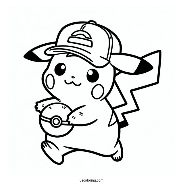 Simple Outline Of Ash Carrying Pikachu Coloring Page
