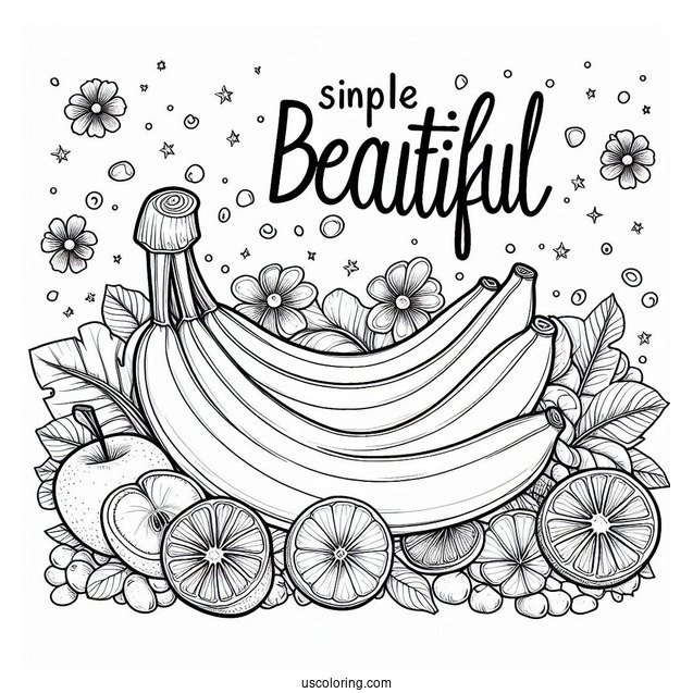 Fruit Word Above A Realistic Banana Coloring Page For Kids