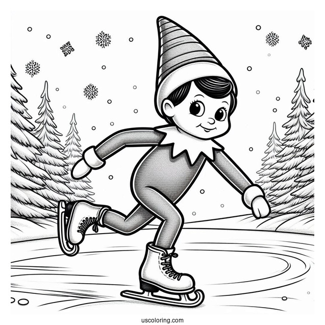 Elf On The Shelf Ice Skating To Color