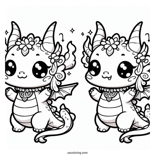 Coloring Sheet Of An Adorable Kawaii Dragon