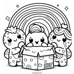 Blue, Green, And Purple Rainbow Friends Coloring Page Coming Out Of Box
