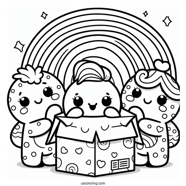 Blue, Green, And Purple Rainbow Friends Coloring Page Coming Out Of Box