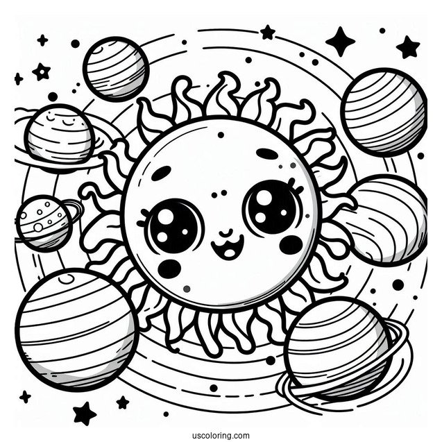 Smiling Planets Of Our Solar System Coloring Picture