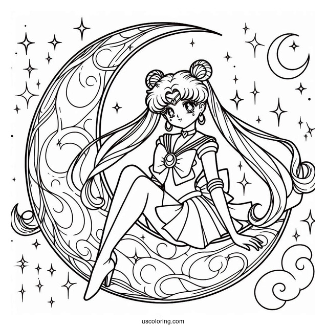 Easy Coloring Page Of Sailor Moon On Crescent Moon