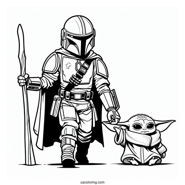 Mandalorian Walking With Baby Yoda