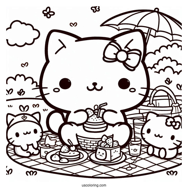 Sumikko Gurashi Coloring Page Of Neko Gattinosh Having Picnic With The Minnikos
