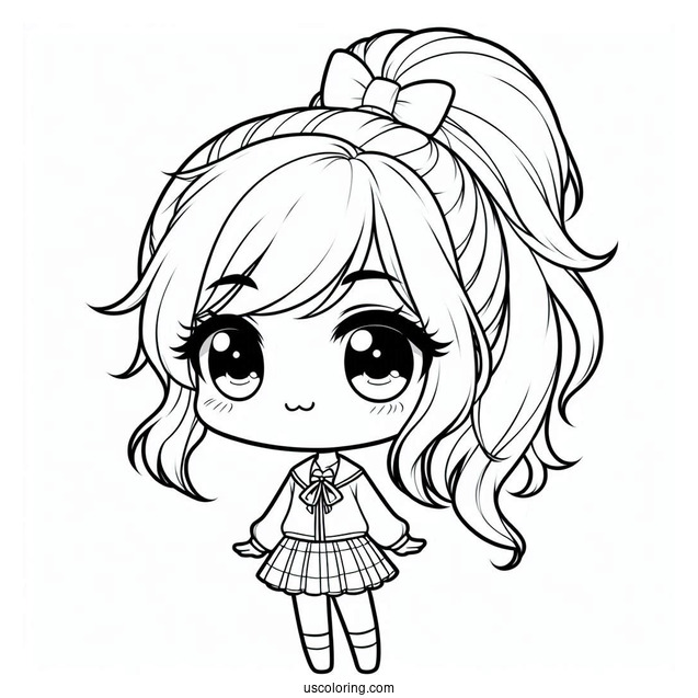Chibi Girl With A High Ponytail Coloring Sheet For Kids