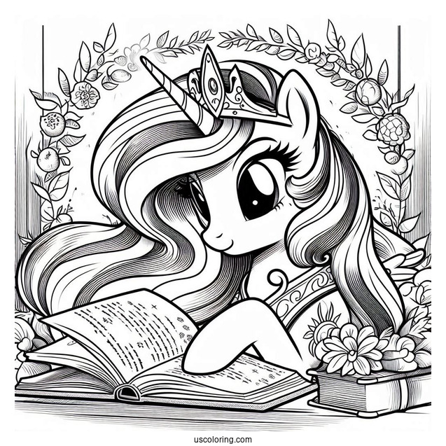 Princess Celestia Coloring Page Reading A Book With Twilight Sparkle