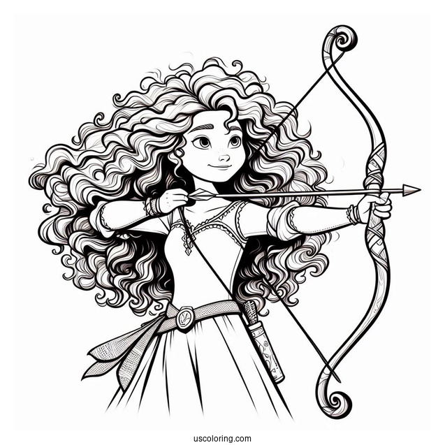 Pixar Coloring Page of Merida From Brave Holding Bow