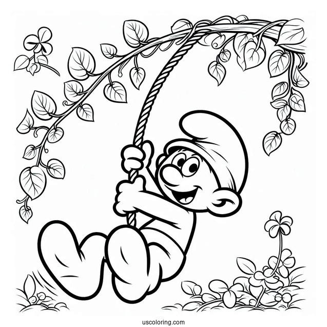 Wild Smurf Swinging On Vines Coloring In