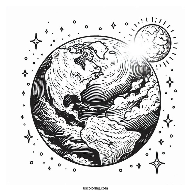 View Of Earth From Space Coloring Page