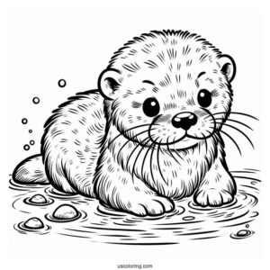 Furry Otter Coloring Page Floating In The Water