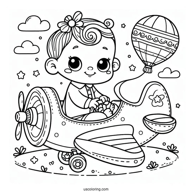 Baby Coloring Page In A Toy Airplane For Kids