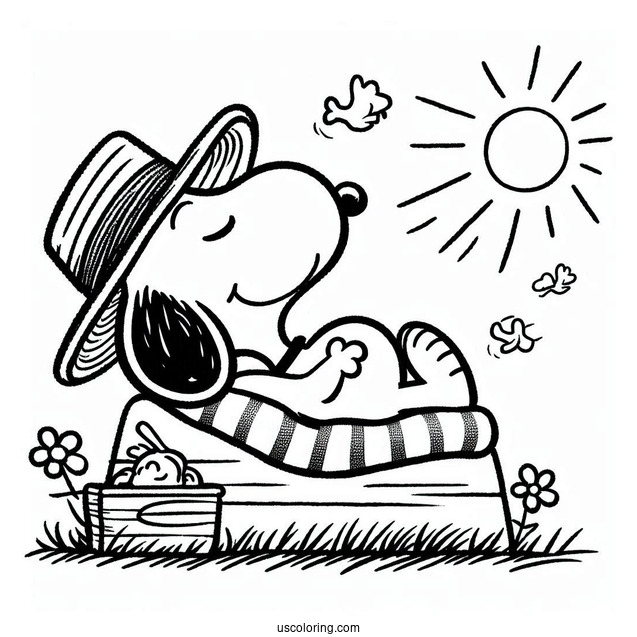 Snoopy Relaxing In The Sun To Color