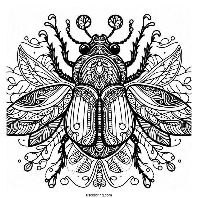 Intricate Beetle Coloring Page Mandala