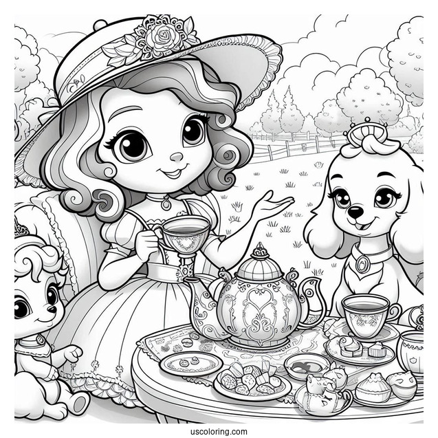 Sofia The First Coloring Pages Tea Party With Clover, Whatnaught, Griffin, And Mia