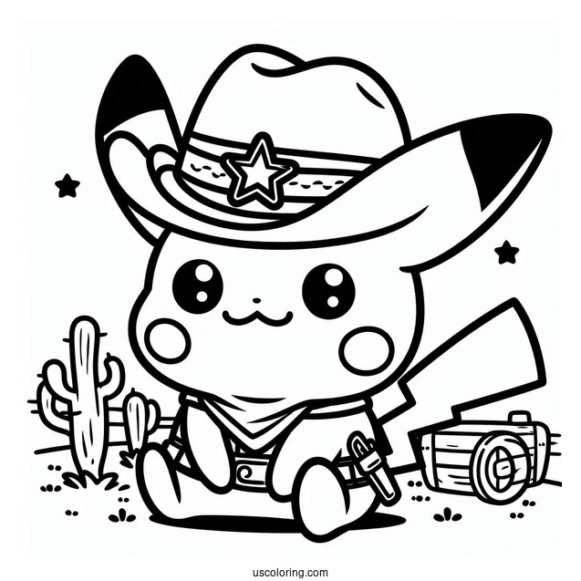 Kawaii Cowboy Coloring Page Pikachu For Kids