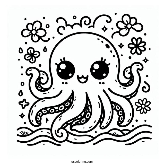 Kawaii Octopus Coloring Page For Kids